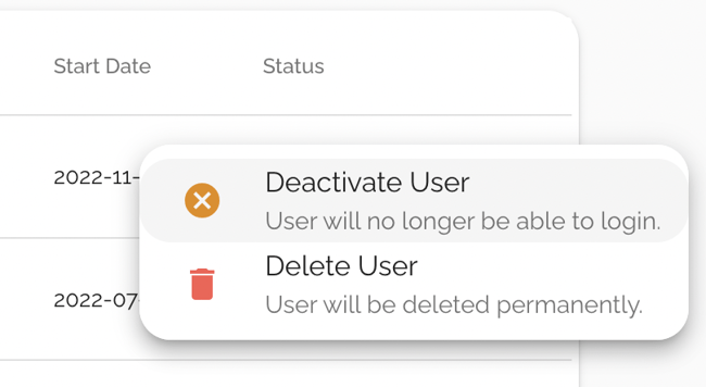 Deactivate User Menu